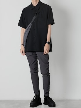 「ATTACHMENT（アタッチメント）のコットンツイル ハイカット トレーナーズ / CO TWILL HIGH CUT TRAINERS（スニーカー）」を使った、AT_MMさん（メンズ・173cm）の春コーディネート