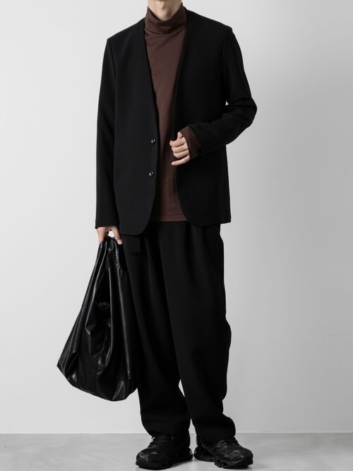 PE ストレッチダブルクロス カラーレスジャケット / PE STRETCH DOUBLE CLOTH COLLARLESS JACKET