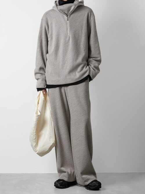 WO/PE クオーターゲージニット フーデッドプルオーバーシャツ / WO/PE