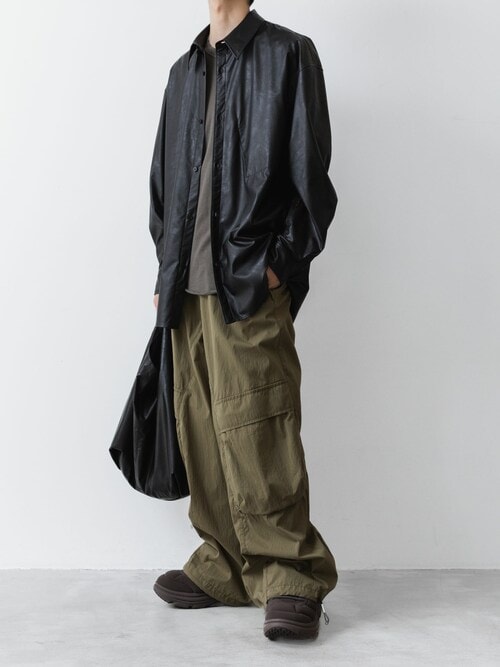 【 直営店・ZOZOTOWN限定 】シンセティックレザー ショルダーショッピングバッグ / SYNTHETIC LEATHER SHOULDER SHOPPING BAG