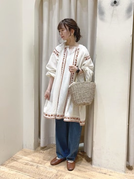 「刺繍」｜「アイテム（チュニック）」を使った、ｎａさん（レディース・157cm）の春コーディネート