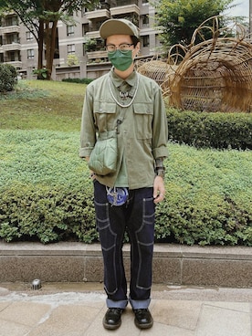 「FREEWHEELERS（フリーホイーラーズ）のアイテム（パンツ）」を使った、Rïko Chang(張瑞摳)さん（メンズ・178cm）の夏コーディネート
