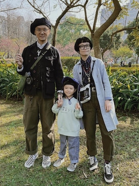 「Engineered Garments（エンジニアードガーメンツ）のアイテム（スリッポン）」を使った、Rïko Chang(張瑞摳)さん（メンズ・178cm）の夏コーディネート