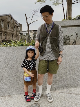 「Engineered Garments（エンジニアードガーメンツ）のアイテム（スリッポン）」を使った、Rïko Chang(張瑞摳)さん（メンズ・178cm）の夏コーディネート