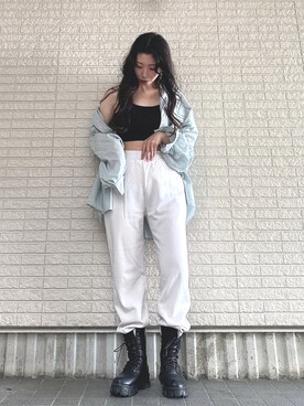 「ビッグシャツ」｜「アイテム（ブーツ）」を使った、Maiさん（レディース・157cm）の秋コーディネート