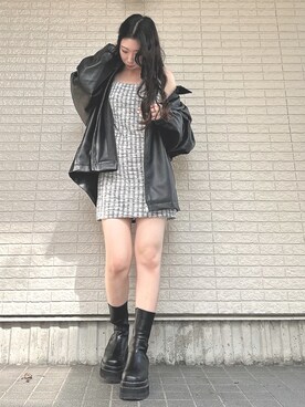 「ツイードワンピース」｜「アイテム（ブルゾン）」を使った、Maiさん（レディース・157cm）の秋コーディネート
