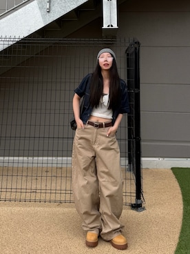 「SHEINのアイテム（キャミソール、ホワイト系）」を使った、Maiさん（レディース・157cm）の秋コーディネート
