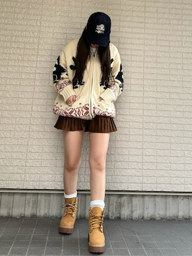 「カウチンセーター」｜Maiさん（レディース・157cm）の秋コーディネート