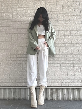 「chuu（チュー）のアイテム（ジャケット/アウター）」を使った、Maiさん（レディース・157cm）の春コーディネート