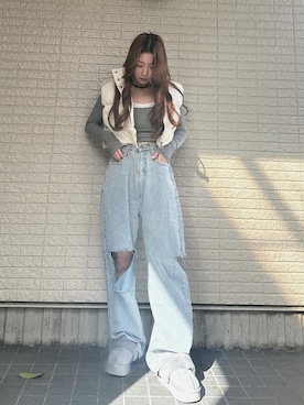 「ダウンベスト」｜Maiさん（レディース・157cm）の冬コーディネート