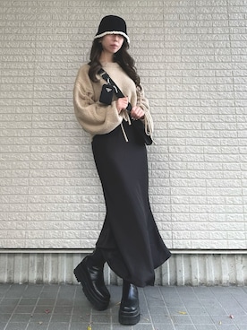 「EMODA（エモダ）のアイテム（ブーツ）」を使った、Maiさん（レディース・157cm）の冬コーディネート
