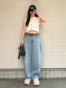 「アイテム（帽子）」を使った、Maiさん（レディース・157cm）の夏コーディネート