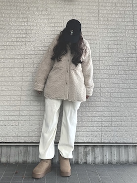 「スウエットパンツ」｜「アイテム（キャップ）」を使った、Maiさん（レディース・157cm）の冬コーディネート