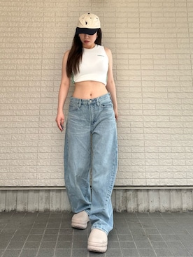 「アイテム（キャップ）」を使った、Maiさん（レディース・157cm）の夏コーディネート