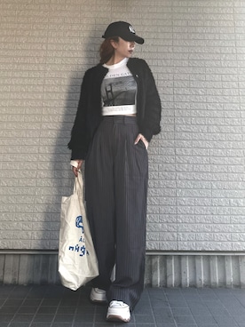 「モヘアカーディガン」｜「アイテム（キャップ）」を使った、Maiさん（レディース・157cm）の冬コーディネート