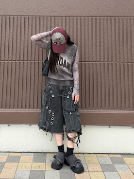 「JORDAN BRAND（ジョーダンブランド）のJORDAN BRAND W J FLT KNIT VEST GFX アウター HQ9191 045OFFNOR（ベスト、ブラック系）」を使った、Maiさん（レディース・157cm）の春コーディネート