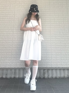 「chuu（チュー）のアイテム（帽子）」を使った、Maiさん（レディース・157cm）の夏コーディネート