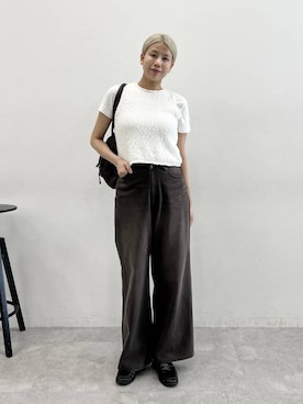 「eL（エル）の【eL】Large Boston Bag/288120（ショルダーバッグ、ブラウン系）」を使った、古屋美咲さん（レディース・167cm）の春コーディネート