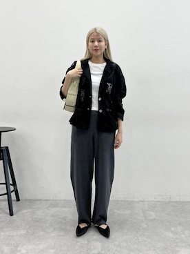 「eL（エル）の【eL】Compact Sheer TEE SS/660765（Tシャツ/カットソー、ホワイト系）」を使った、古屋美咲さん（レディース・167cm）の春コーディネート