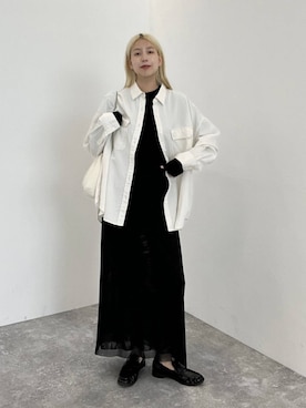 「eL（エル）の【eL】Sheer Fit Soft Pullover LS/1063183（Tシャツ/カットソー、ブラック系）」を使った、古屋美咲さん（レディース・167cm）の夏コーディネート