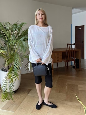 「eL（エル）の【eL】Square Mini Boston/288106（ショルダーバッグ、ブラック系）」を使った、古屋美咲さん（レディース・167cm）の夏コーディネート