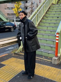 美品✨JEANASIS ヴィーガンレザー ボア コクーンコート オリーブ 美品✨JEANASIS ヴィーガンレザー ボア コクーンコート オリーブ