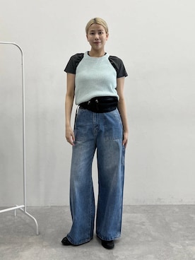 「eL（エル）の【eL】Denim Painter Pants/645132（デニムパンツ、ブルー系）」を使った、古屋美咲さん（レディース・167cm）の春コーディネート