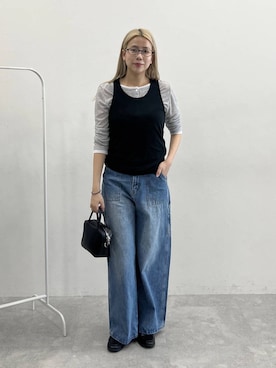 「eL（エル）の【eL】Square Mini Boston/288106（ショルダーバッグ、ブラック系）」を使った、古屋美咲さん（レディース・167cm）の春コーディネート