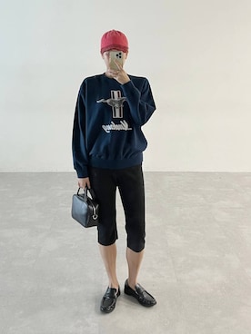 「JEANASIS（ジーナシス）のツイルコールCAP/1055066（キャップ、レッド系）」を使った、古屋美咲さん（レディース・167cm）の秋コーディネート