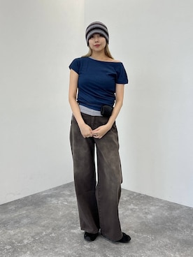「JEANASIS（ジーナシス）のアシメバイカラーFS/1032159（Tシャツ/カットソー、ブルー系）」を使った、古屋美咲さん（レディース・167cm）の春コーディネート