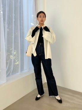「ジーナシス」｜「アイテム（Tシャツ/カットソー）」を使った、古屋美咲さん（レディース・167cm）の冬コーディネート