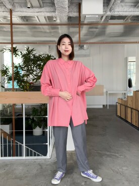 「ジーナシス」｜「アイテム（スラックス）」を使った、古屋美咲さん（レディース・167cm）の冬コーディネート