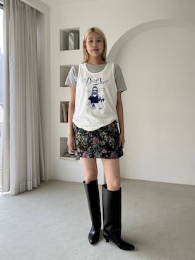 「eL（エル）の【eL】Gobelin Mini Skirt/1066479（スカート、ブラック系）」を使った、古屋美咲さん（レディース・167cm）の夏コーディネート