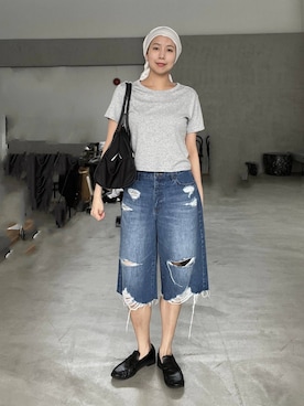 「eL（エル）の【eL】Denim Bermuda Pants/1023737（デニムパンツ、ブルー系）」を使った、古屋美咲さん（レディース・167cm）の夏コーディネート