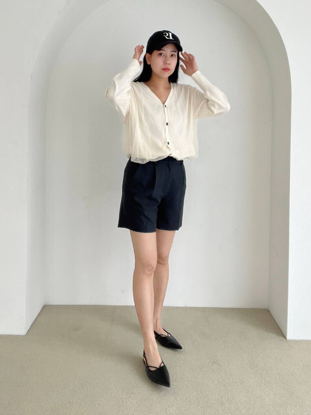 カーディガン 「eL」12G Tulle Docking Cardigan/104564 レディース カーディガン 「eL」12G Tulle Docking Cardigan/104564