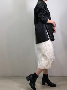 「レザーコーデ」｜「アイテム（ブーツ）」を使った、rina.美容師コーデさん（レディース・167cm）の冬コーディネート