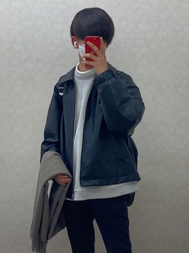 「カフェ」｜「アイテム（ブルゾン）」を使った、わさん（メンズ・170cm）の冬コーディネート