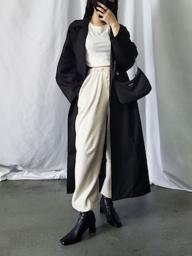 「スクエアトゥ」｜「アイテム（スウェットパンツ）」を使った、honoさん（レディース・154cm）の秋コーディネート
