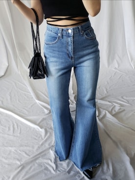 「フレアデニム」｜honoさん（レディース・154cm）の春コーディネート