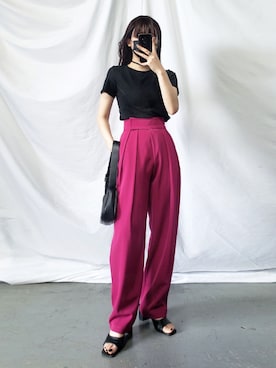 「カラー×コーデ」｜「アイテム（スラックス）」を使った、honoさん（レディース・154cm）の春コーディネート