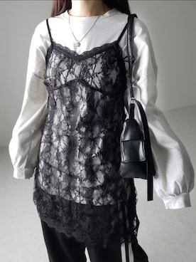 「アイテム（キャミソール、ブラック系）」を使った、honoさん（レディース・154cm）の夏コーディネート