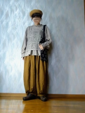 「テラコッタ」｜「アイテム（ハンチング/ベレー帽）」を使った、とんピン♪さん（レディース・158cm）の秋コーディネート