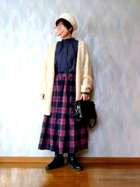 「ネイビー×ピンク」｜「アイテム（ブーツ）」を使った、とんピン♪さん（レディース・158cm）の冬コーディネート