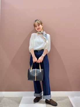 「ITEMS URBANRESEARCH（アイテムズ アーバンリサーチ）のフェザージャガードプルオーバー（シャツ/ブラウス、ホワイト系）」を使った、aonoさん（レディース・157cm）の春コーディネート