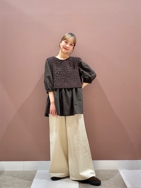 「ITEMS URBANRESEARCH（アイテムズ アーバンリサーチ）の『Sサイズあり』リネンレーヨンワイドパンツ（その他パンツ、ベージュ系）」を使った、aonoさん（レディース・157cm）の春コーディネート