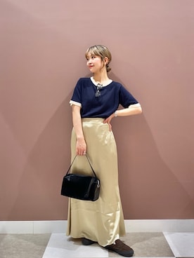 「ITEMS URBANRESEARCH（アイテムズ アーバンリサーチ）のマルチボーダー半袖ニット（ニット/セーター、ブルー系）」を使った、aonoさん（レディース・157cm）の春コーディネート