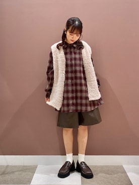 「ITEMS URBANRESEARCH（アイテムズ アーバンリサーチ）の起毛チェックルーズシャツ（シャツ/ブラウス）」を使った、aonoさん（レディース・157cm）の秋コーディネート