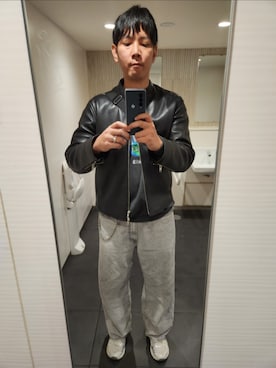 「アイテム（ライダースジャケット）」を使った、akkunn_akkunnさん（メンズ・180cm）の秋コーディネート