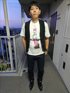 「MARITHE + FRANCOIS GIRBAUD（マリテフランソワジルボー）のアイテム（ベスト）」を使った、akkunn_akkunnさん（メンズ・180cm）の春コーディネート