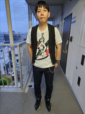 「MARITHE + FRANCOIS GIRBAUD（マリテフランソワジルボー）のアイテム（ベスト）」を使った、akkunn_akkunnさん（メンズ・180cm）の春コーディネート